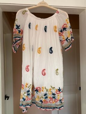 Mey White Cotton/Satin Dress with multicolor embroidery